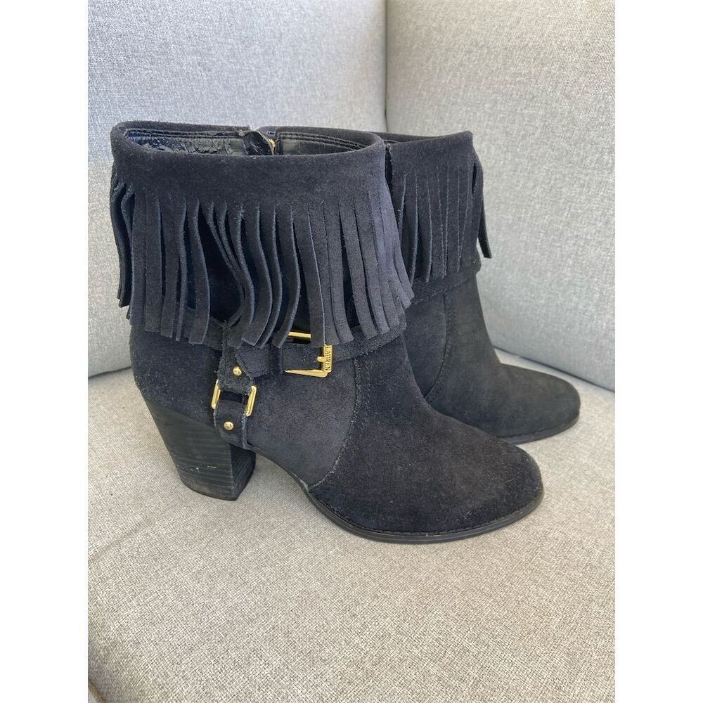 Ralph Lauren Women's Black Fringe Ankle Booties Size 10 Mid Heel